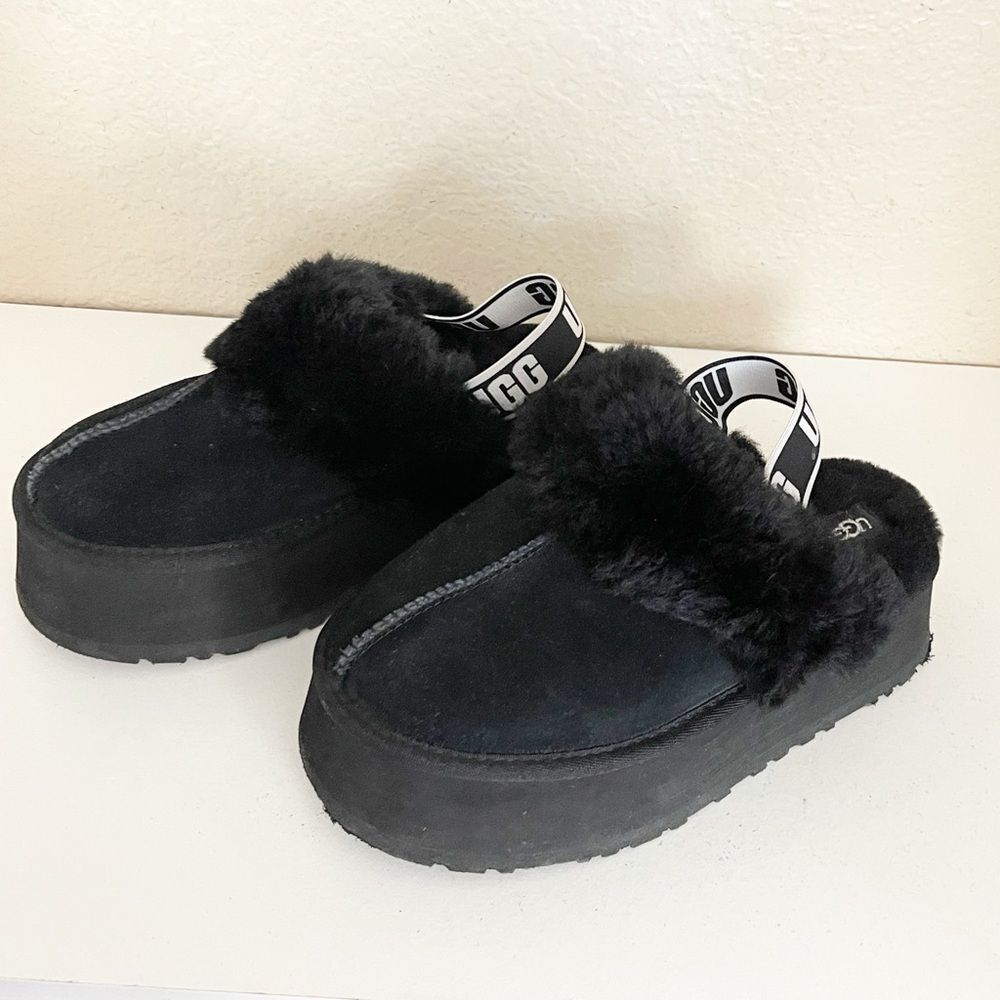 UGG Women's Funkette black fluffy slippers with thick platform sole 8 - Picture 5 of 13